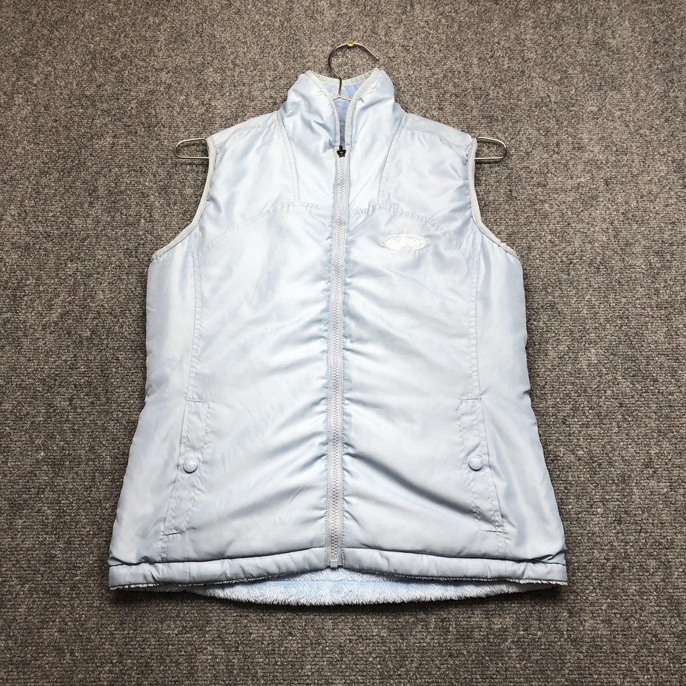 Drake Waterfowl Reversible Vest Womens Small Blue Quilted Fleece Lined Full Zip